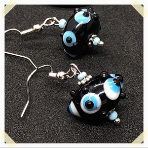 Black and teal LAMPWORK earrings